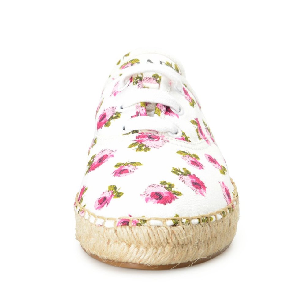 Prada Women's 1E988L Canvas Floral Print Lace Up Flats Casual Shoes - Picture 5 of 8